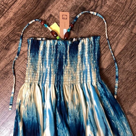 Jon & Anna Small Summer South of the Border Smocked Halter Beaded Tie Sundress - Picture 3 of 10